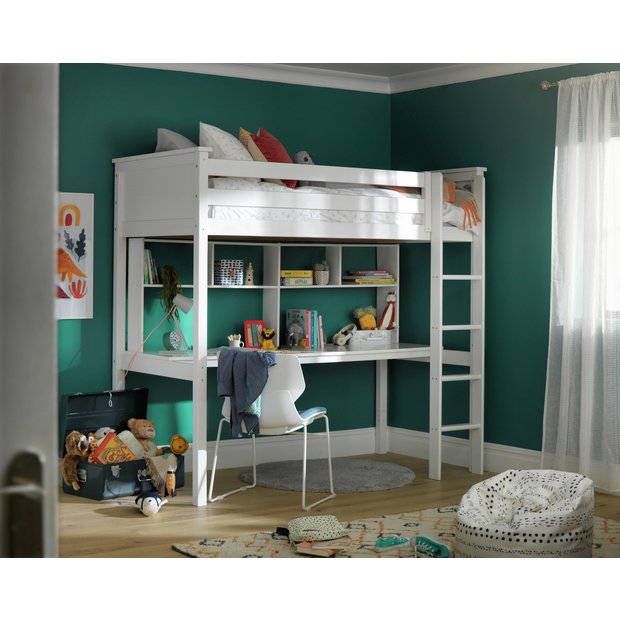 High bunk bed hot sale with desk underneath