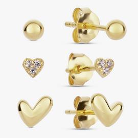 Revere Gold Plated Silver Heart Stud Earrings - Set of 3