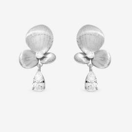Inicio Silver Plated Satin Floral Drop Earrings