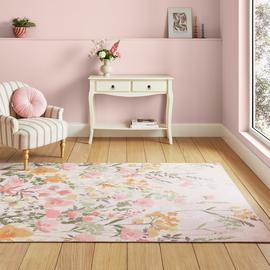 Catherine Lansfield Floral Pink Flatweave Rug