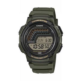 Casio Mens Black Dial Green Strap Digital Watch