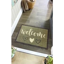 My Mat Welcome Heart Sage Short Pile Doormat - 50x75cm