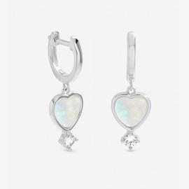 Inicio Silver Plated Opal Heart Charm Earrings