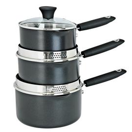 Habitat 3 Piece Aluminium Pan Set - Black