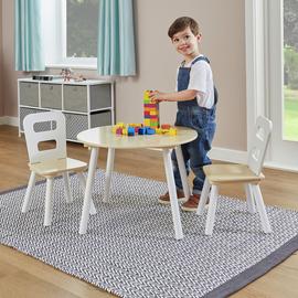 Liberty House Toys Kids Round Table & 2 Chairs -Pine & White