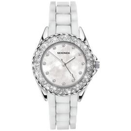 Sekonda Ladies White Stone Set Silicone Strap Watch