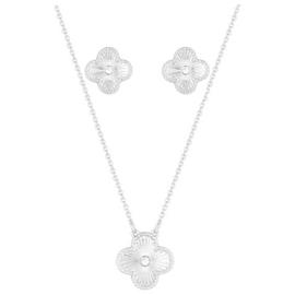 Lipsy Silver Plated Floral Clover Pendant and Earring Set