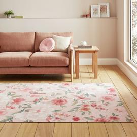 Catherine Lansfield Floral Pink Flatweave Rug