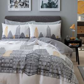 Argos Home New York Sketch & Plain Grey Bedding Set - Single