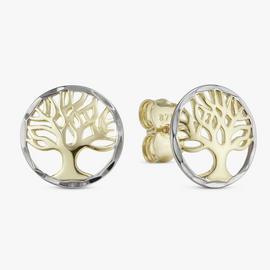 Revere 9ct Yellow Gold Two Tone Tree of Life Stud Earrings