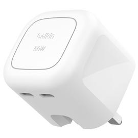 Belkin 50W Dual USB-C GaN Wall Charger - White
