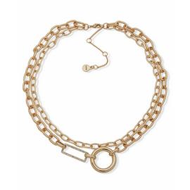 DKNY Gold Tone Pave Double Row Necklace