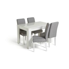 Argos Home Miami Extend White Dining Table & 4 Grey Chairs