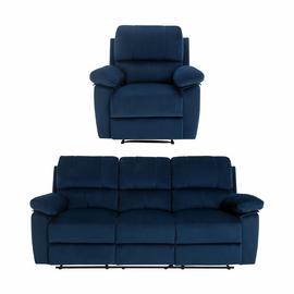 Argos Home Toby Velvet Chair & 3 Seater Recliner Sofa - Navy