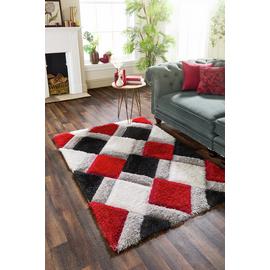 Origins 3D Geometric Red Shaggy Rug