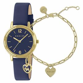 Radley Charm Navy Leather Strap Watch and Bracelet Set