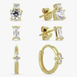Revere Gold Plated Silver Stud and Huggies Earrings-Set of 3