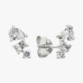 Revere Sterling Silver Pear Baguette Drop Stud Earrings