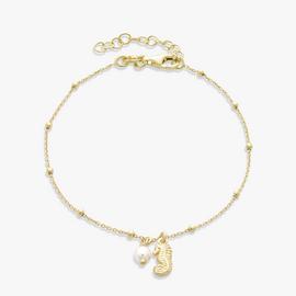 Revere 9ct Gold Plated Silver Pearl Seahorse Charm Bracelet