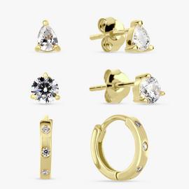 Revere 9ct Gold Plated Silver Stud Huggies Earring Set
