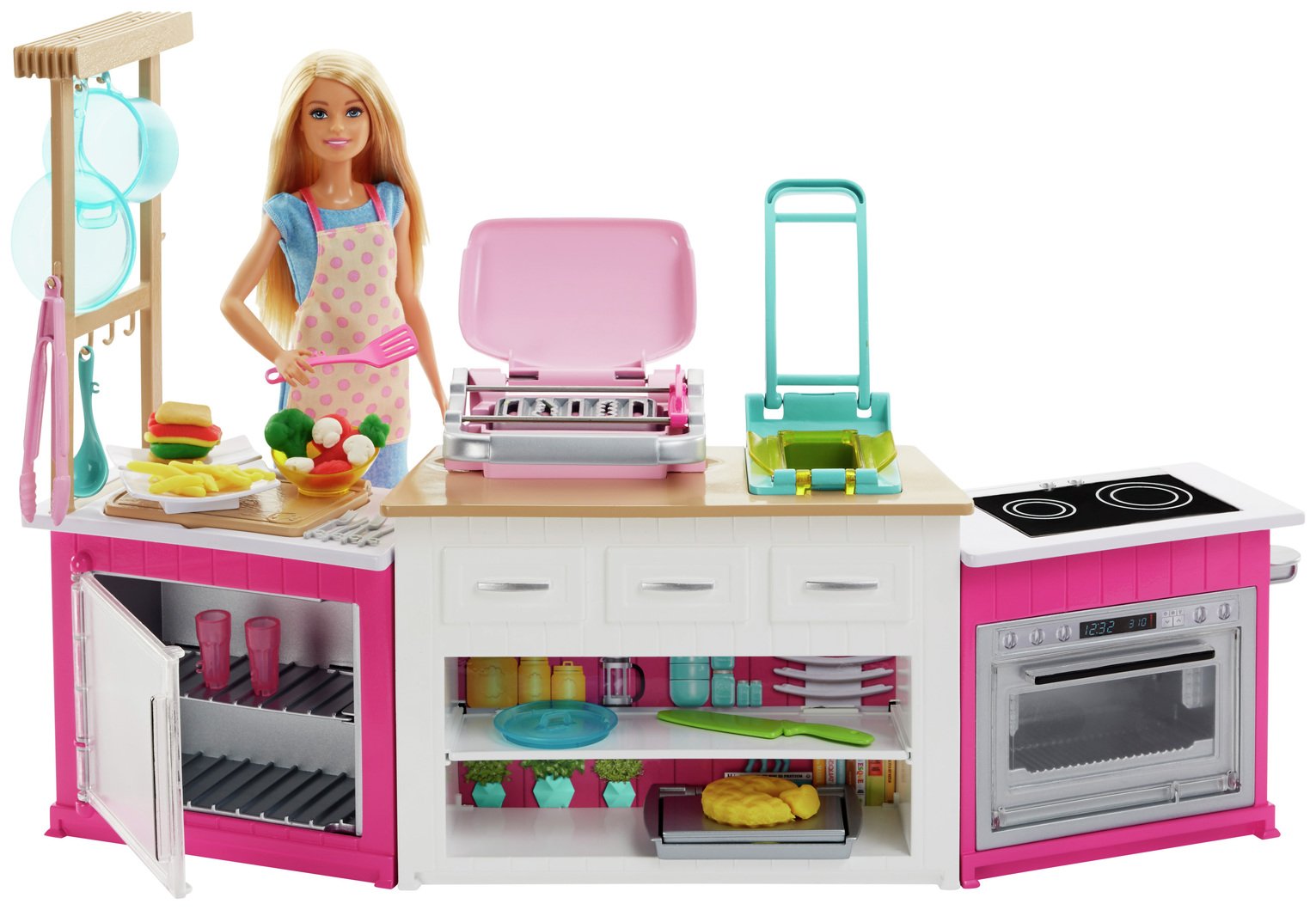 barbie doll and kitchen