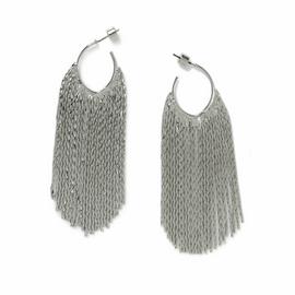Freedom Silver Tusk Tassel Drop Hoop Earrings
