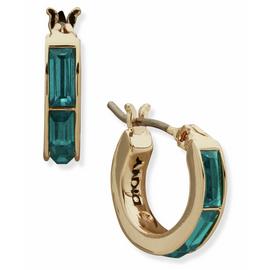 DKNY Gold Tone Teal Baguette Huggie Earrings