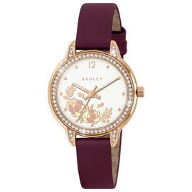 Radley Stone Set Bezel Cranberry Red Leather Strap Watch
