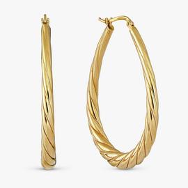 Revere 9ct Gold Plated Twisted Oval Hoop Earrings