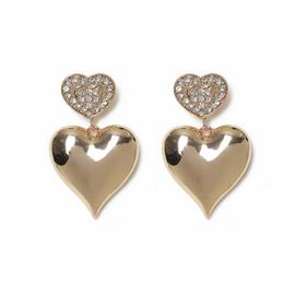 Freedom Gold Crystal Double Heart Drop Earrings