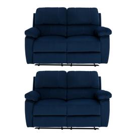 Argos Home Toby Pair of Velvet 2 Seater Recliner Sofa- Navy