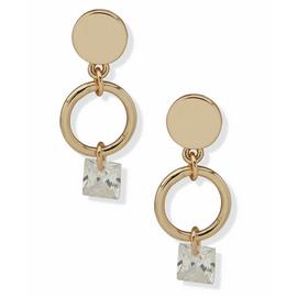 DKNY Gold Tone Crystal Double Drop Earrings