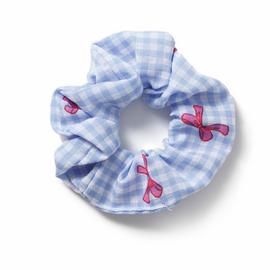 Flitzy Pink Bow Print Blue Gingham Hair Scrunchie