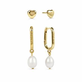 Radley 18ct Gold Plated Heart Stud and Pearl Huggie Earrings