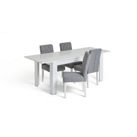 Habitat Miami Extending White Dining Table & 4 Grey Chairs