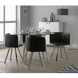 Argos Home Elsie Silver Glass Dining Table & 4 Black Chairs