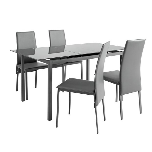 Extendable glass dining table and outlet chairs