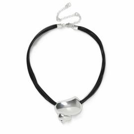 Freedom Silver Shell Black Cord Necklace
