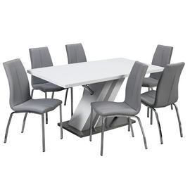 Argos Home Belvoir White Gloss Table & 6 Milo Chairs
