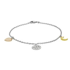 Moon & Back Silver & Gold Plated Silver CZ Message Bracelet