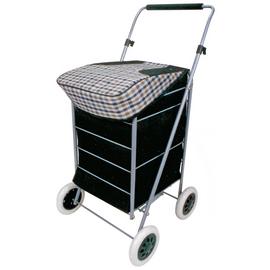 4 Wheel Folding Black and Check Print Shopping Trolley