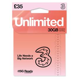 Three Unlimited New Pay As You Go SIM Card