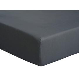 Habitat Cotton Rich 180TC Plain Charcoal Fitted Sheet-Double