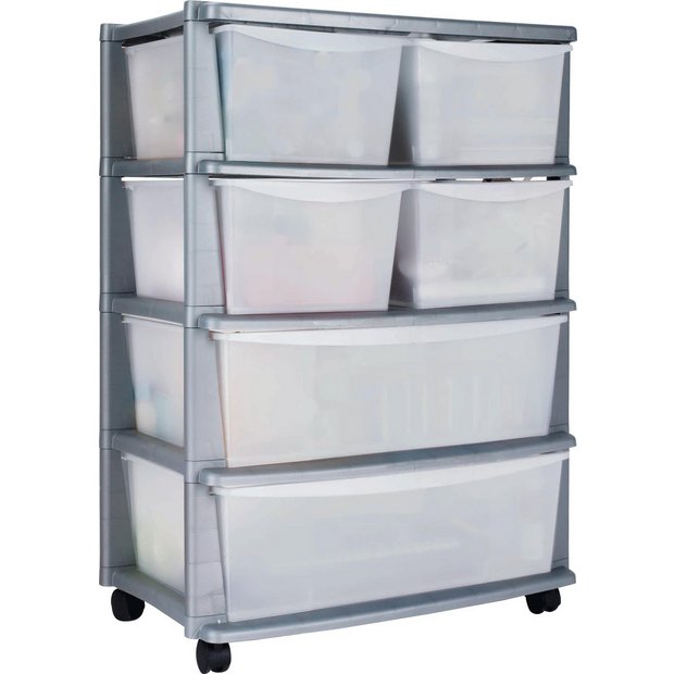 Buy HOME 6 Drawer Plastic Wide Storage Tower Unit - Silver at Argos.co