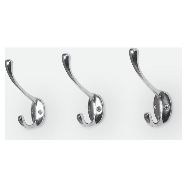 Buy HOME Set of 3 Double 12cm Hooks Chrome Coat hooks and stands