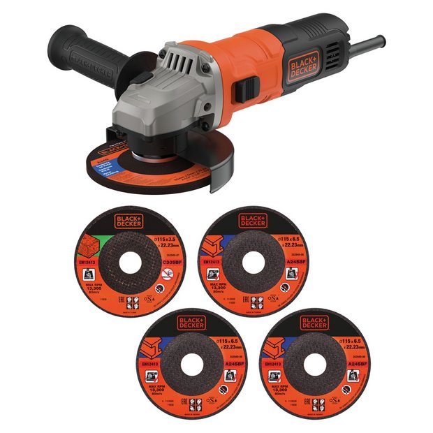 Buy Black + Decker 115mm Angle Grinder & 5 Cutting Discs - 710W