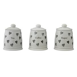 Argos Home Set of 3 Hearts Storage Jars - Grey