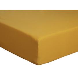 Habitat Cotton Rich 180 TC Plain Mustard Fitted Sheet-Single