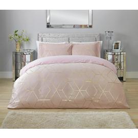 Argos Home Jacquard Geo Blush Pink Bedding Set - Single