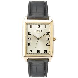 Limit Champagne Dial Mens Black Faux Leather Strap Watch